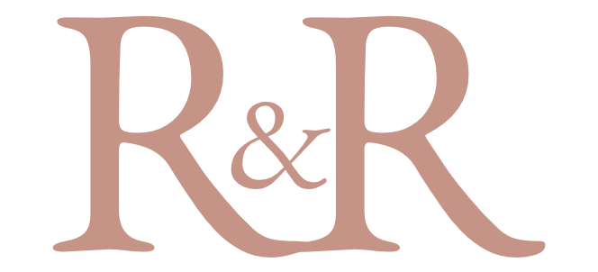 Roast & Roam logo is two pink captial r's with an ampersand between them